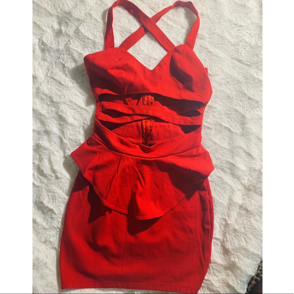 Red Sleeveless Peplum Party Dress